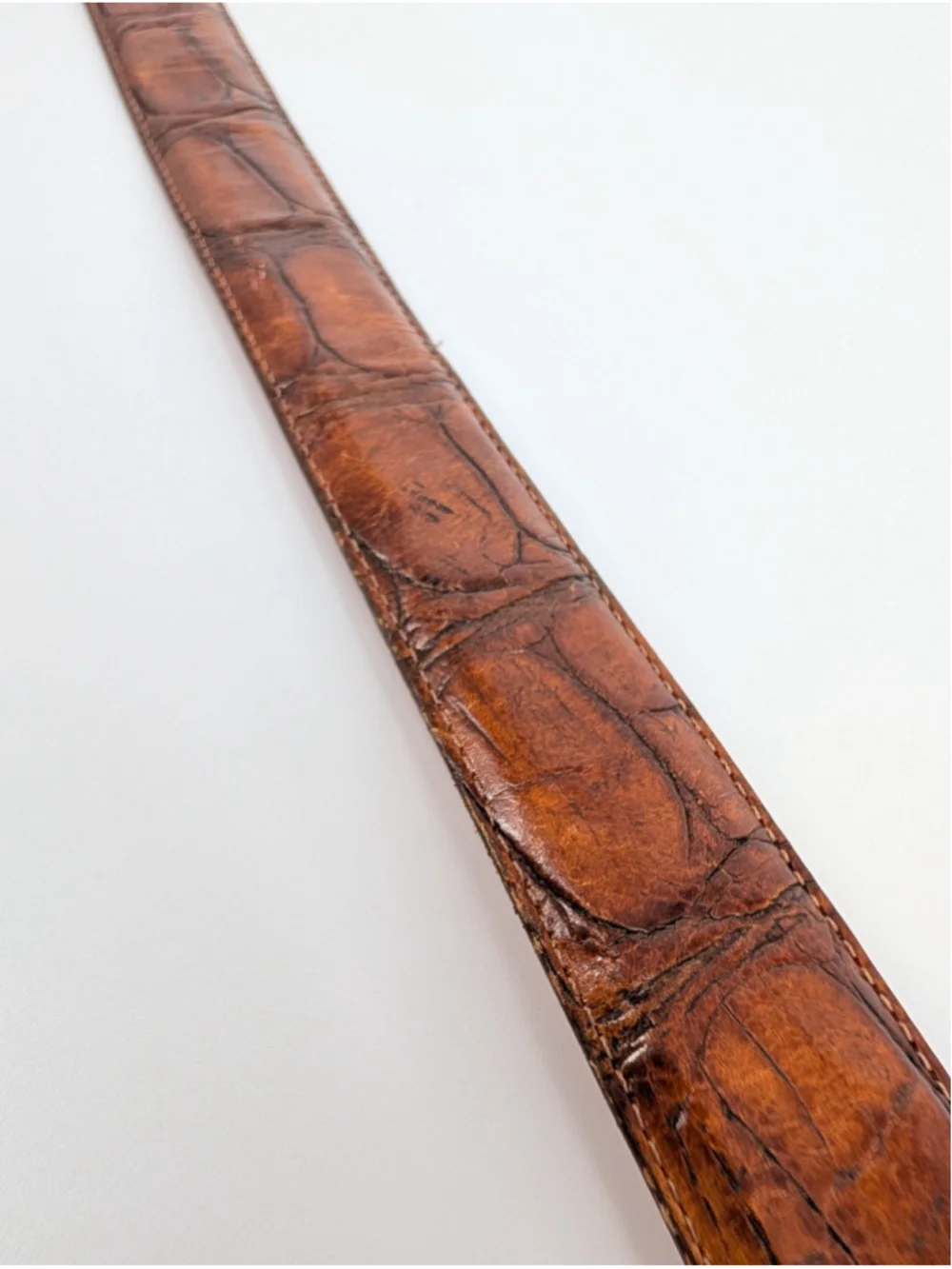 Vintage 1993 Onyx Brighton Brown Croc Embossed Leather Western Belt 36